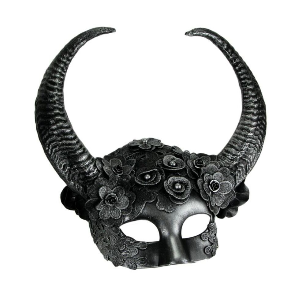 Metallic Silver Flora Goat Demon Spiral Horn Adult Halloween Mask
